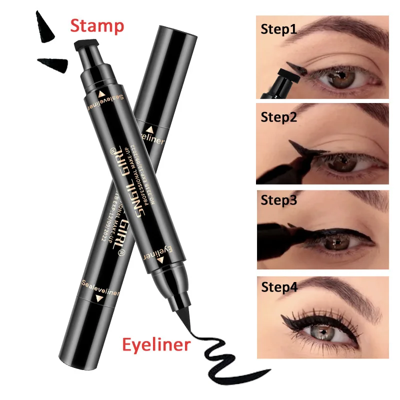 

1 Pcs 2-in-1 Waterproof Eyes Make Double-Headed Seal Black Eyeliner Triangle Seal Eyeliner kit with Eyeliner Pen Eyeliner Stamp