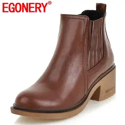 EGONERY/модные удобные ботильоны ручной работы, хорошее качество, женская обувь на высоком каблуке 5,5 см, женские весенне-зимние теплые