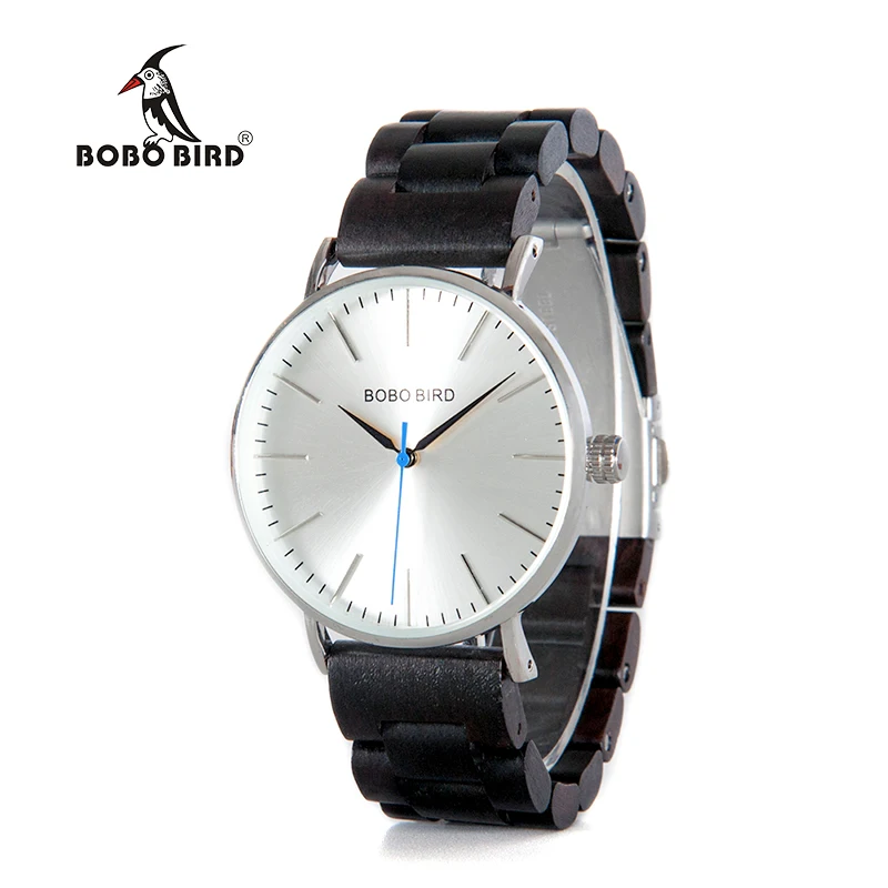BOBO BIRD Wooden Watches Men Metal Case Fold strap Quartz Wristwatch Women gifts Timepiecesrelojes hombre Stainless steel