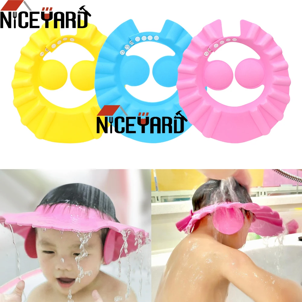 

NICEYARD Safe Soft Hat Ear Protection Bath Wash Hair Cap Children Shampoo Cap Baby Shower Shield Hat Adjustable Shower Caps