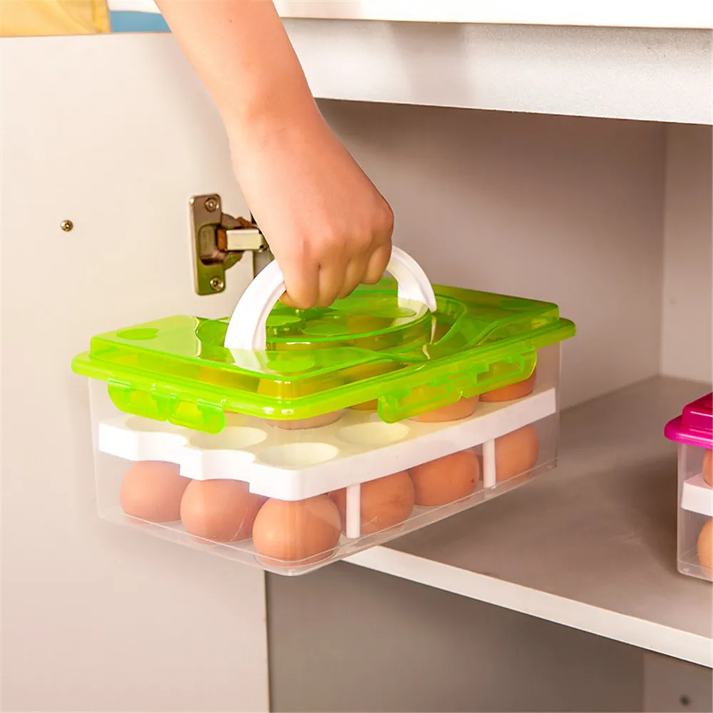24 Grid Egg Crisper Food Container Organizer Convenient Storage Boxes Double Layer Egg Box