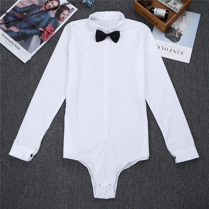 Men Long Sleeve Zipper Solid Color Latin Modern Dance Shirt with Bowtie Romper Shirt Sexy Male Lyrical Dance Costumes dance shirts