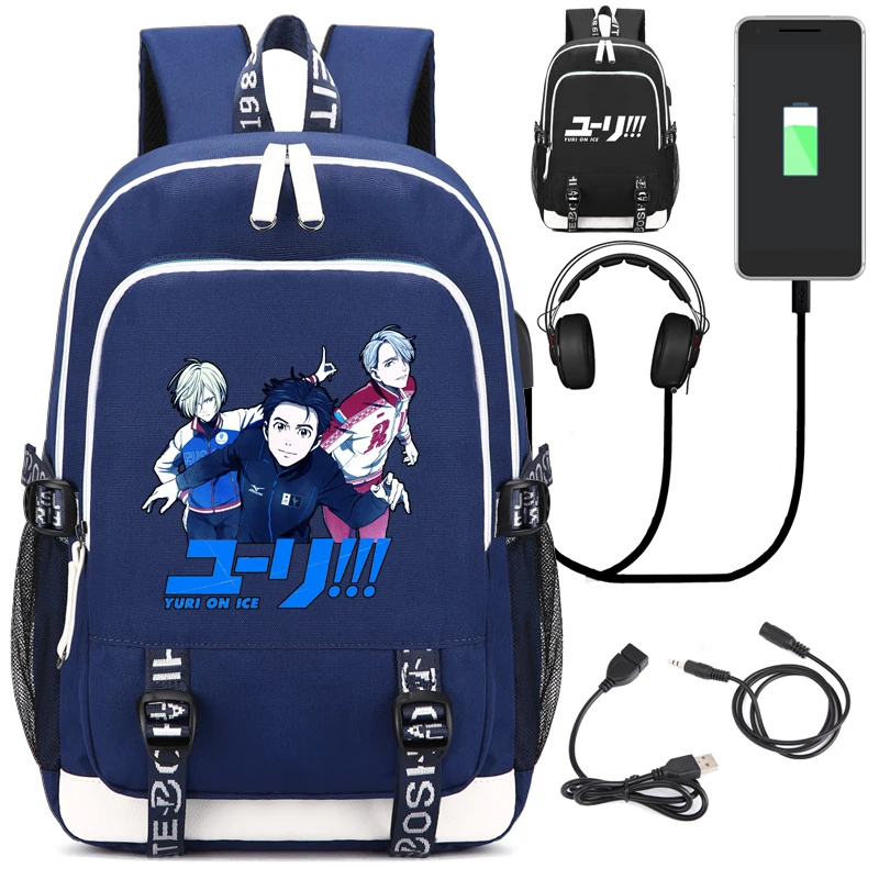 

YURI!!! on ICE Backpack with USB Charging Port and Lock &Headphone interface for College Student Work Men & Women