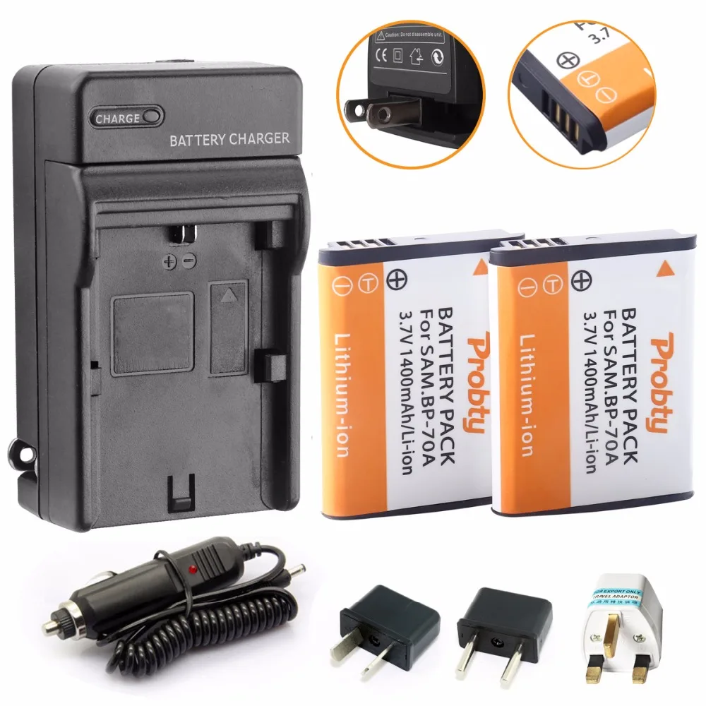 

Probty 2x BP-70A BP70A li ion battery + charger + car adapter For Samsung PL80 PL90 PL100 ES70 SL50 SL600 ST30 ST60 ST65 TL105