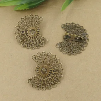 

20 PCS 38*33mm Antique Bronze Plated Vintage Metal Copper Flower Brooch Pin Pad Base Settings For Jewelry Making