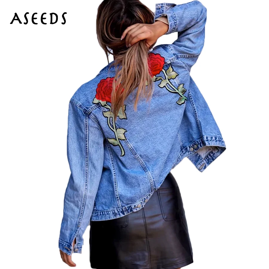 2017 embroidered denim jacket women coat autumn womens jackets and