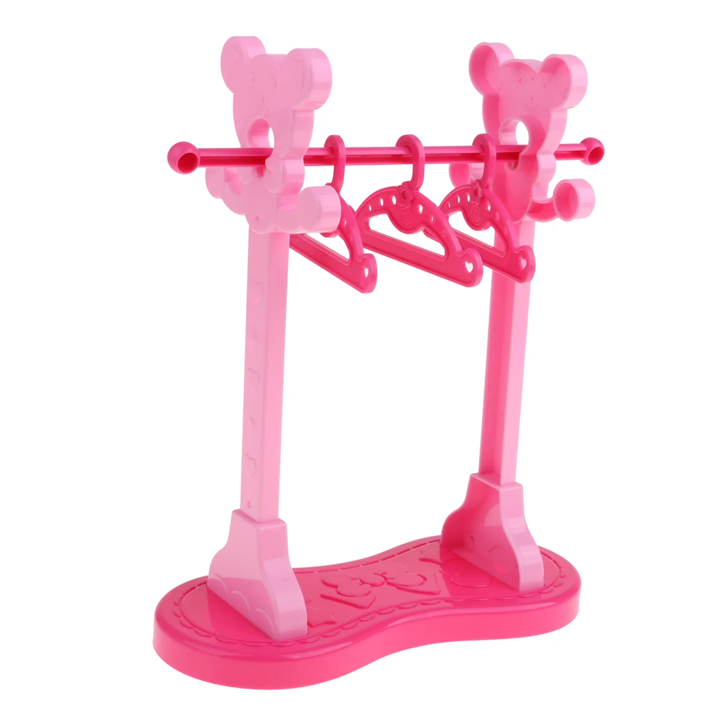 DIY Assembled Plastic Clothes Hanging Shelf &3 Pieces Clothes Hanger for Mellchan Doll Bedroom Decoration