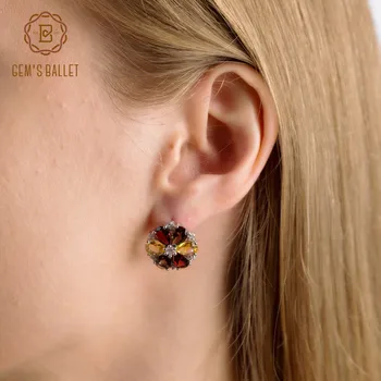 

Gem's Ballet 7.72Ct Natural Garnet Citrine Gemstone Flowers Stud Earrings 925 Sterling Silver Earrings for Women Fine Jewelry