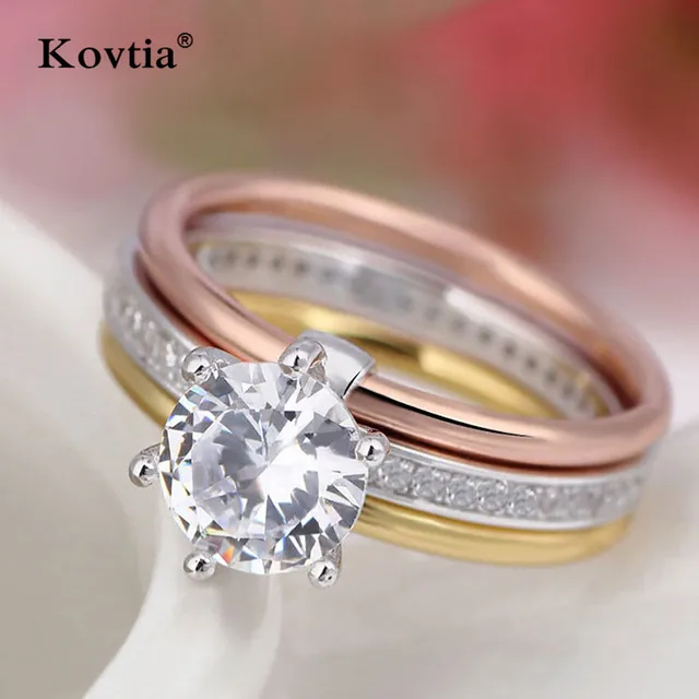 KOVTIA High Quality AAA Cubic Zirconia Wedding Rings For Women Fashion CZ Jewelry Three In One Ring Engagement Bands Bijous -in Rings from Jewelry & Accessories on Aliexpress.com | Alibaba Group Cheap wedding rings for women