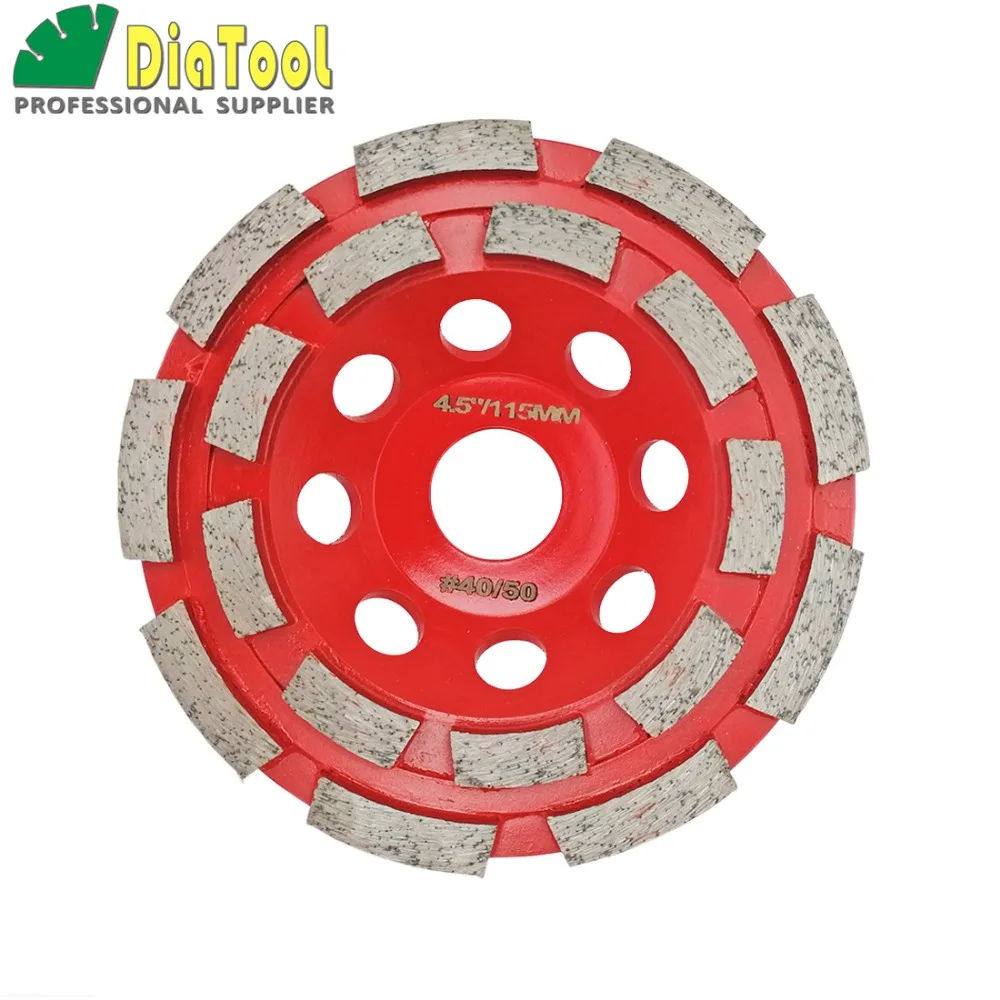 DIATOOL Diameter 4.5"/115mm Professional Welded Diamond Double Row Grinding Cup Wheel For Concrete, Bore 22.23mm