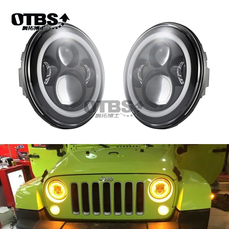 

2xFor Lada Niva 7inch Led Headlight Hi/Low Beam Light Halo Angle Eyes DRL Headlamp For Jeep Wrangler Off Road 4x4 suzuki samurai