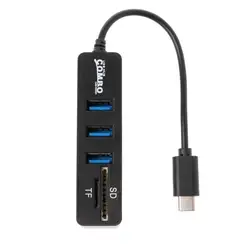 1 шт. черный 3 Порты и разъёмы USB 2,0 Hub разветвитель Combo USB 3 Порты 3,1 Тип C OTG кабель памяти SD/TF кард-ридер для iMac MacBook для Android C26