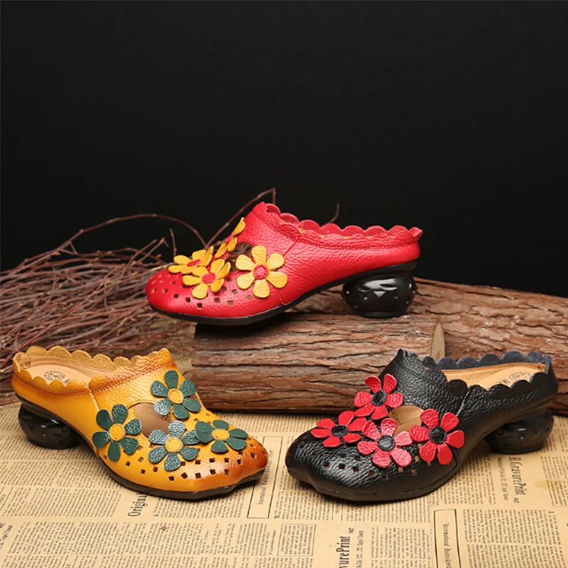 RUSHIMAN Women Flat Cool Slippers Shoes Slides Sandals  2021 Summer Genuine Leather  Slip On Shoes Size 35-40