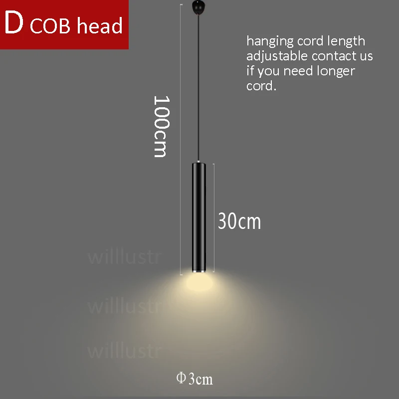 Современный светодиодный подвесной светильник алюминиевый подвесной светильник ing висячий цилиндр лампы Черный Белый трубчатый светильник минималистичный роскошный светильник s - Цвет корпуса: COB head   30cm
