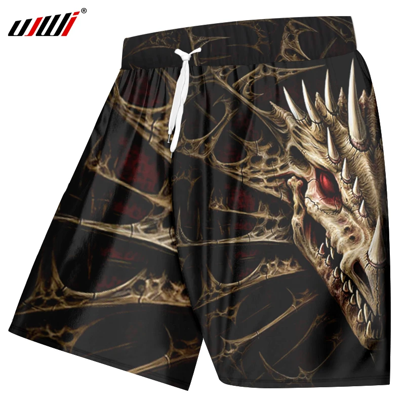 UJWI, мужские Брендовые повседневные шорты с 3D принтом дракона черепа, мужские шорты с высокой талией, быстросохнущие боксеры, пляжные шорты, Прямая поставка