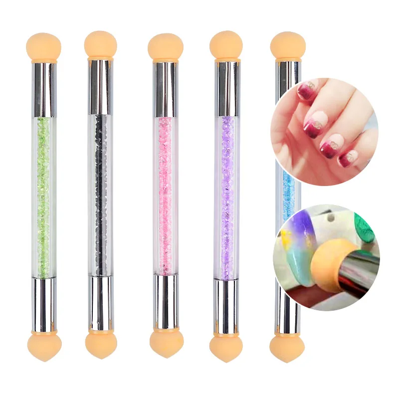 

2 Heads Nail Art Sponge Gradient Brush Acrylic Gel Polish Gradual Color Transfer Rhinestone Sequins Pick Up Dot Paint Draw Pen