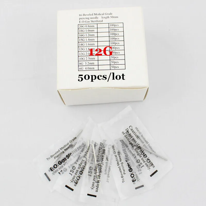 12 Gauge 50PCS Piercing Needles Sterile Disposable Body Piercing