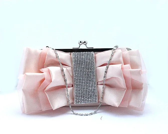 Cream Ladies' Satin Rhinestone Wedding Evening Bag Clutch handbag Bride Party Purse Makeup Bag Free Shipping 03883-G - Цвет: Champagne