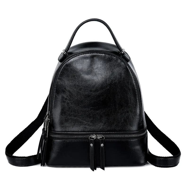 Женские рюкзаки из натуральной кожи, модный роскошный бренд, женский рюкзак из натуральной кожи для девушек, студенческий Повседневный Рюкзак - Цвет: Черный