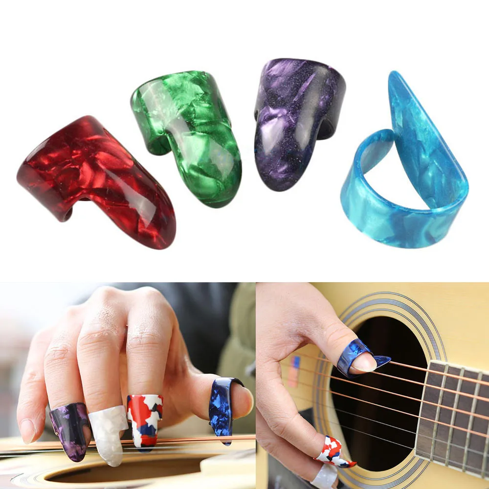 

4pcs/set Celluloid 1 Thumb + 3 Finger Guitar Picks Shape Plectrums Sheath Fingerpicks for Acoustic Electric Guitar Accessories