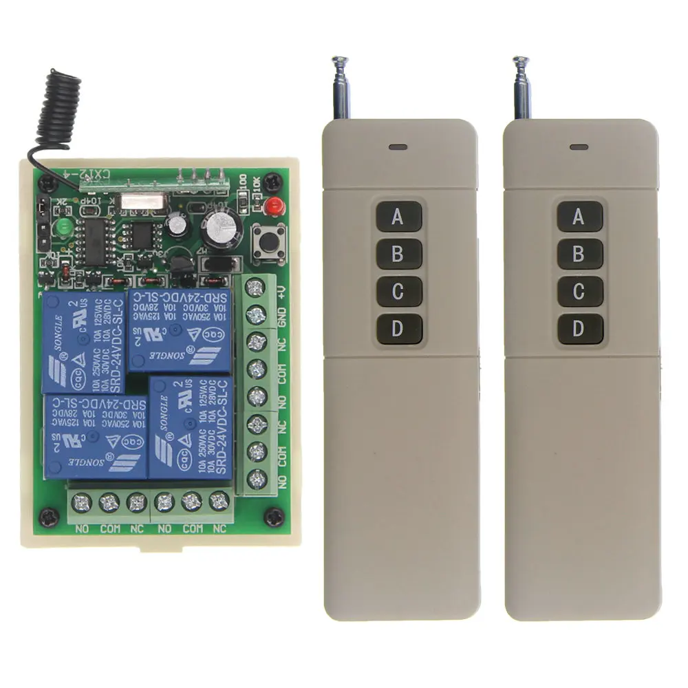 

3000M DC 12V 24V 4 CH 4CH RF Wireless Remote Control Switch System,2X Transmitter +Receiver,315/433 MHz,Self-lock Jog