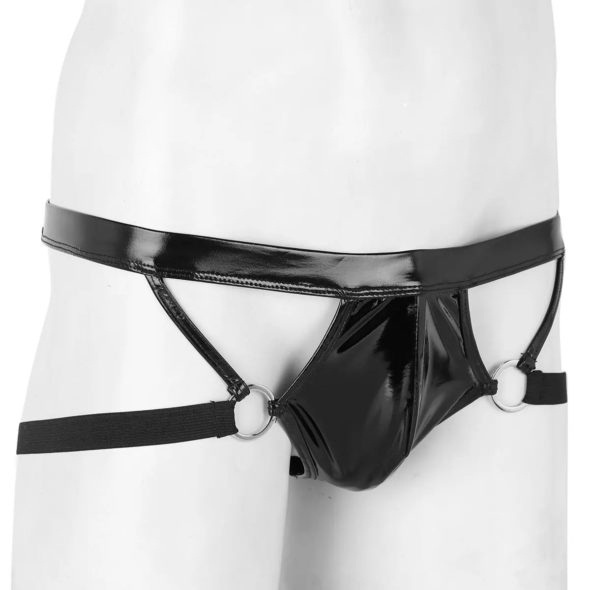 Мужские стринги Jockstrap сексуальные из лакированной кожи с открытой пяткой и