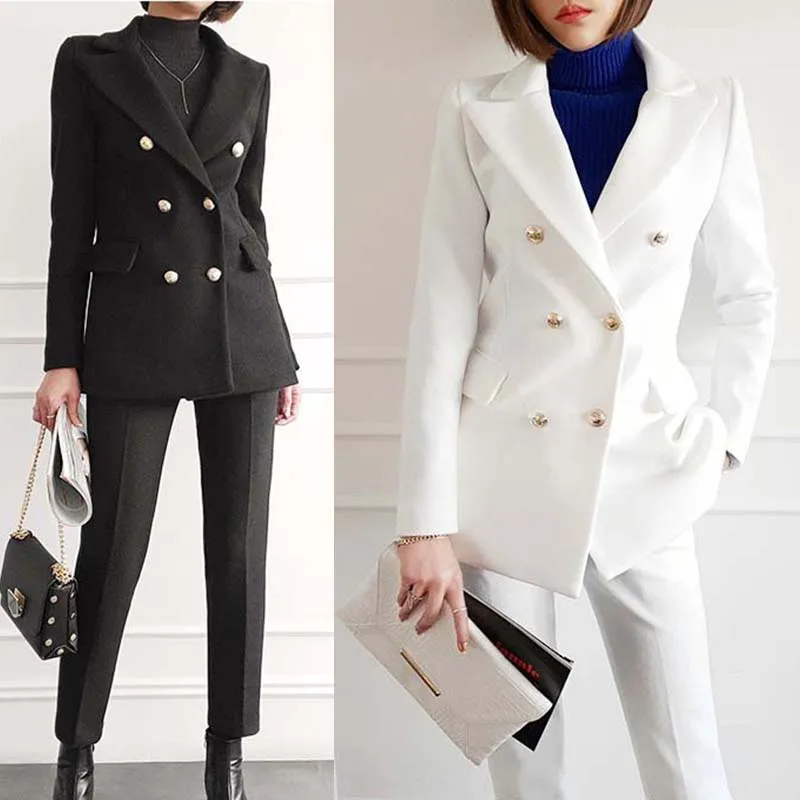 

New business casual wild color women's fashion Slim temperament double-breasted suit jacket temperament slim trousers two-piece