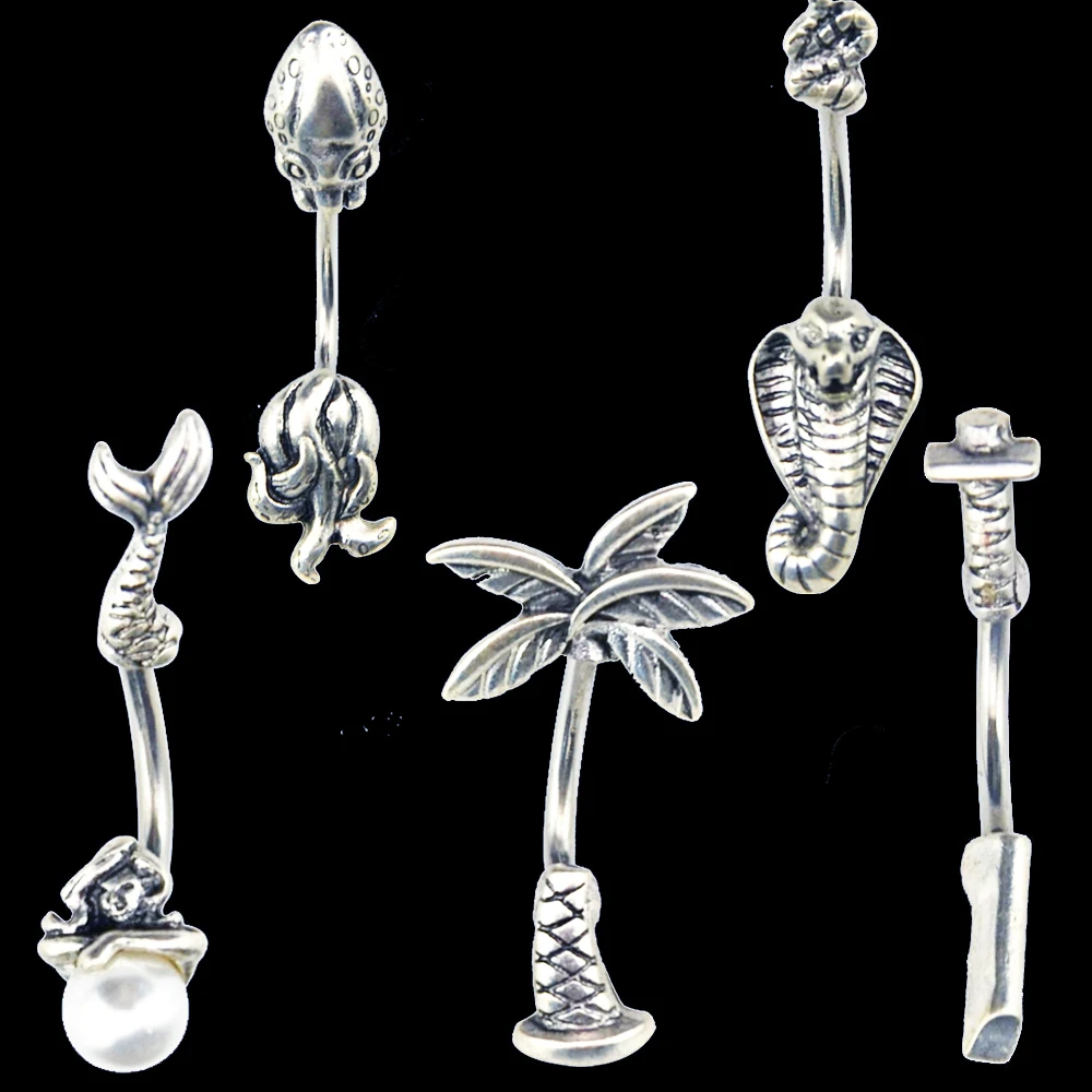 Bog1Pc Coco Tree King Cobra Coltello Polpo Sirena Anello Ombelico Piercing All'Ombelico Anello Di Pancia Per Le Donne Piercing Gioielli Per Il Corpo