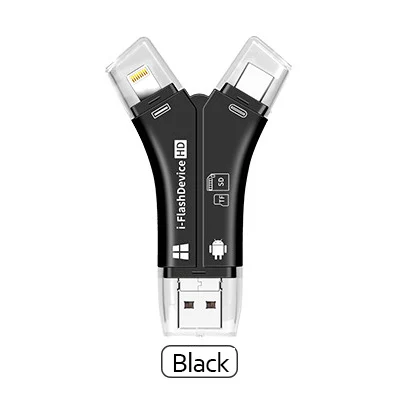 UTHAI C11 4в1 кардридер usb-C Micro USB MicroSD мульти кардридер для Android ipad/iphone 7plus 6s5s MacBook OTG TF SD адаптер - Цвет: Черный