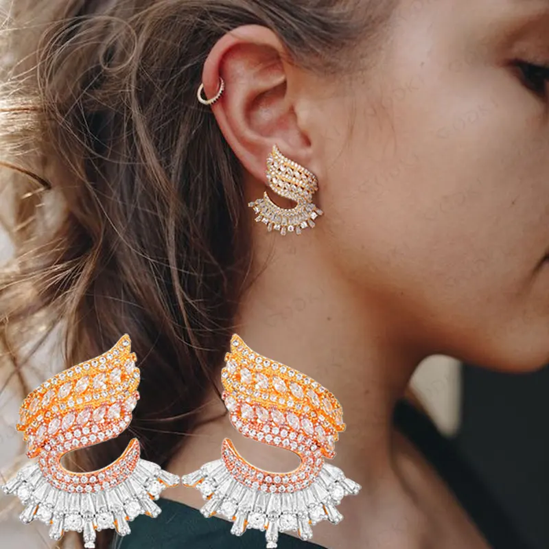 

GODKI 29mm Fashion Elegant Geometry Stud Earrings For Women Wedding AAA Cubic Zircon Crystal CZ Dubai Gold Bridal Party Earrings
