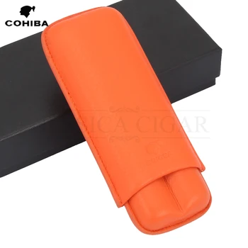 

COHIBA Portable Humidor 2 Tube Holder Outdoor Travel Leather Cigar Case Mini Cigars Storage Box Suit For Cigar