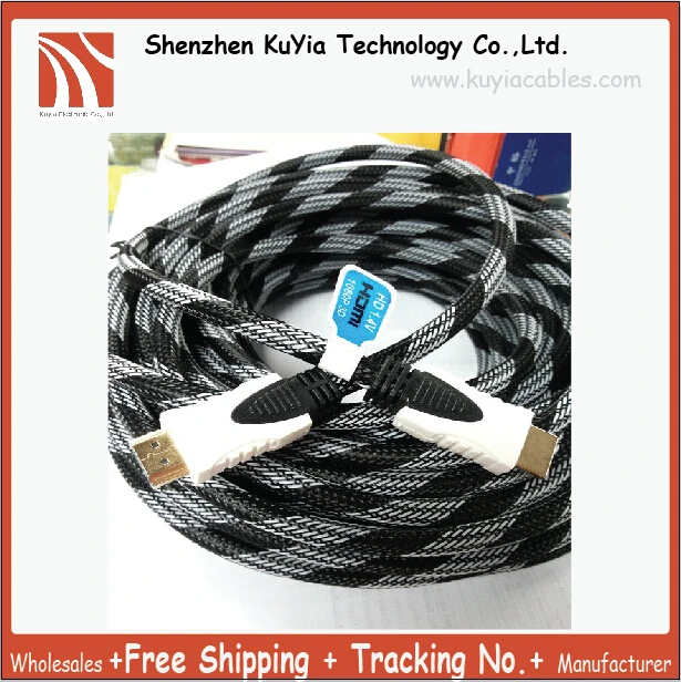 KUYiA Бесплатная доставка Высокое качество 1 4 V 24AWG 15M 50FT HDMI кабель с нейлоном для Full HD