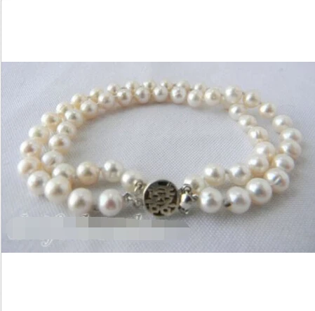 

2Strands 8'' 6mm White Round Freshwater Pearl Silver Clasp Bracelet@^Noble style Natural Fine jewe SHIPPING 5.25