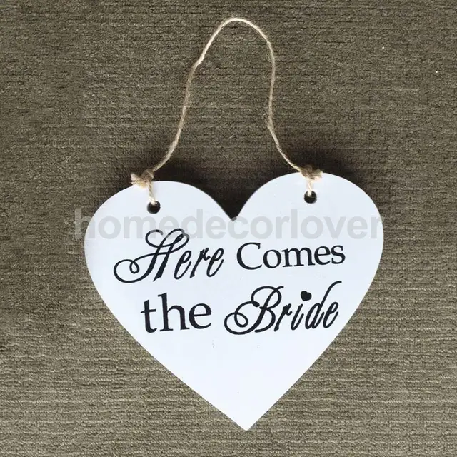 heart shape here comes the bride sign wedding wooden plaque