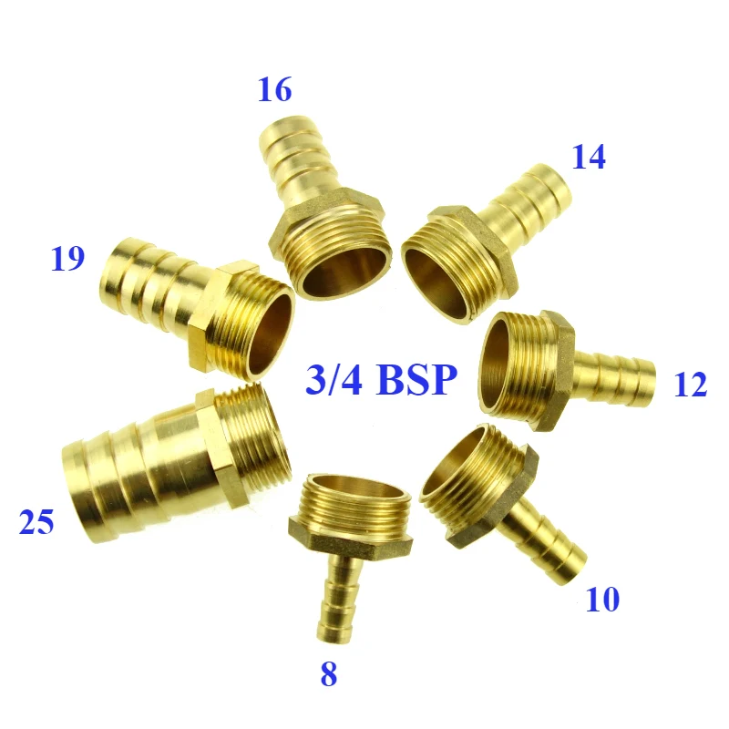 

Brass Male Barb Hose Tail Fitting Fuel Air Gas Water Hose Oil 8mm 10mm 12mm 14mm 16mm 19mm 25mm Hose ID x 3/4" Male BSPP