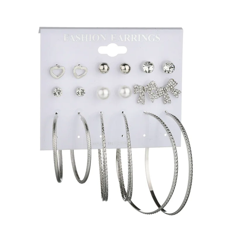 silver pearl ball earrings set
