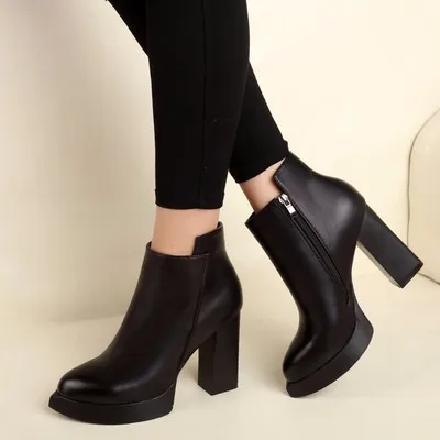 SZSGCN428; женские непромокаемые ботильоны; осенние туфли-оксфорды на плоской подошве; женская модельная обувь на молнии; деловая женская обувь черного цвета на высоком каблуке из органической кожи