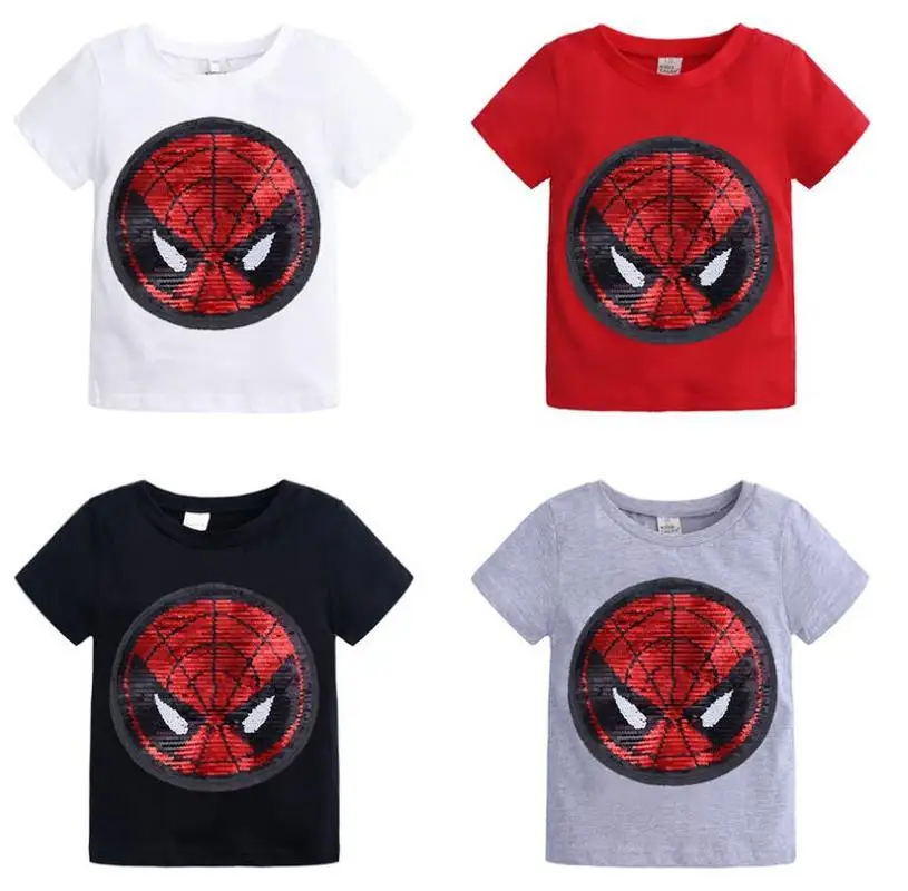 

New face magic magic color sequins Spider-Man Captain America cartoon fashion T-shirt children's shirt boy 2-8 years old