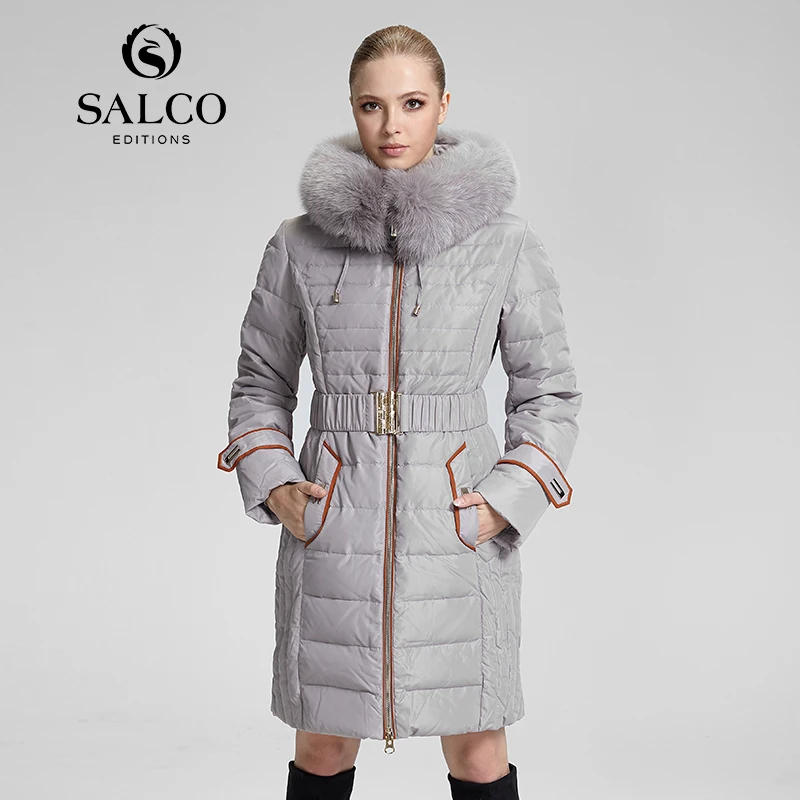 

SALCO Free shipping 2016 European and American style latest fashion casual hooded lady fox fur jacket and long sections
