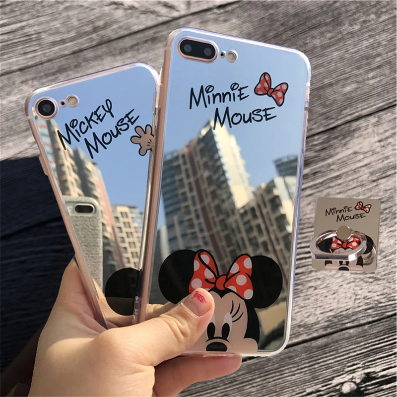 

JAMULAR Mirror Cartoon Mickey Minnie Case For Samsung Galaxy S8 Plus Mickey Mouse Soft Phone Case For Samsung S8 Ring Holder