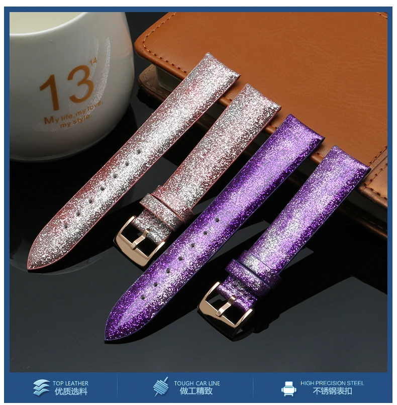 For pretty lady New high quality thin leather strap pink powder purple watch accessories 12mm 14mm 16mm 18mm 20mm 22mm watchband