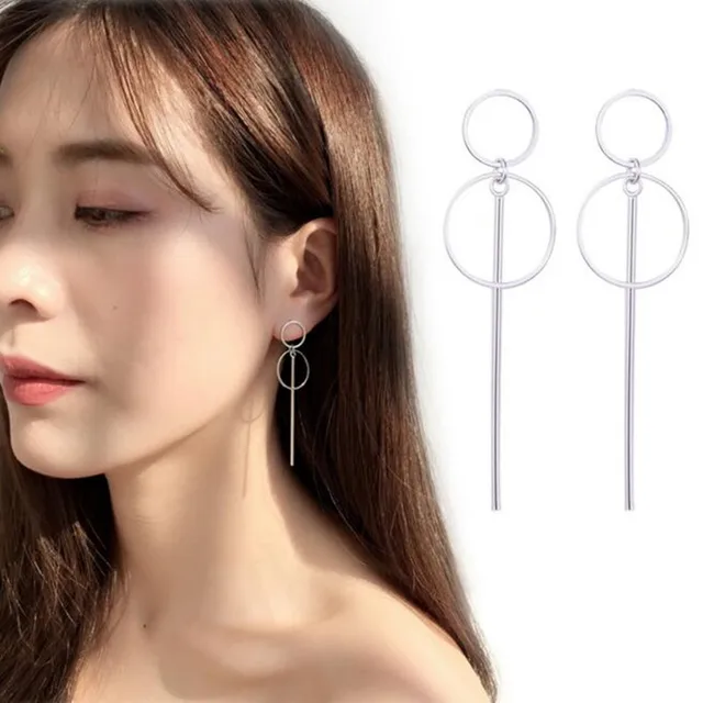 Size Of Circle Long Earrings Korean Style Female Simple Geometric Size Of Circle Long Earrings Korean Style Female Simple Geometric Silver Bts For Women And
