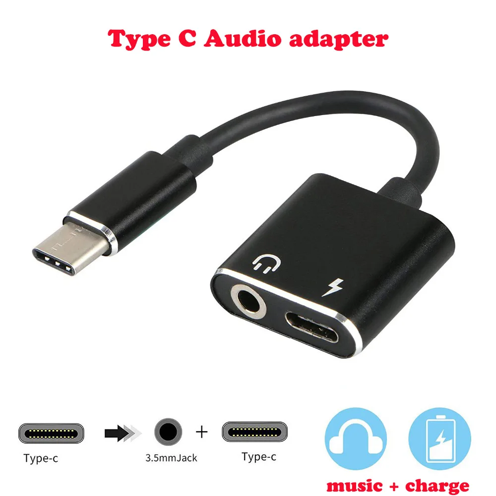 

USB Type-C Audio Adapter 2 in 1 Type C to 3.5mm Headphone earphone Charging Converter For Xiaomi 6 huawei mate 10 Type C Devices