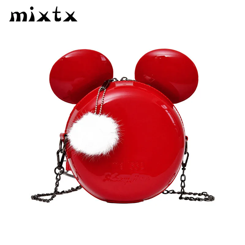 Mixtx женская сумка через плечо с помпоном Микки Мауса из лакированной кожи милая