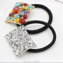 New Fashion Square Crystal Ponytail Holder Rhinestone Elastic Hair Rope Hair accessories
