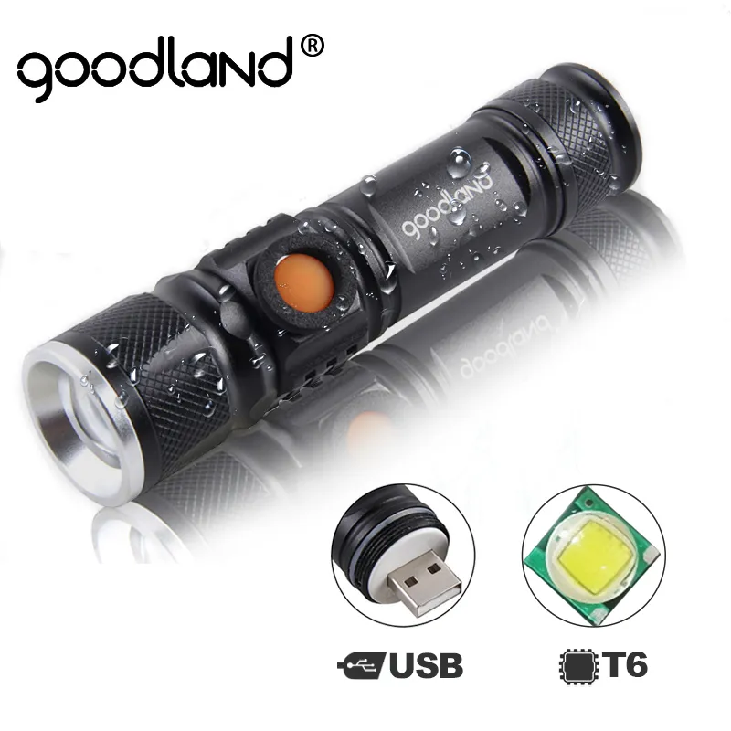 Goodland Usb Led Flashlight Rechargeable Led Torch Light Lanterna T6 High  Power Battery Lantern Tactical Flashlight For Bicycle