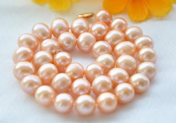 

shipping> >>>REAL 17" 12mm ROUND pink freshwater PEARL NECKLACE GP/20