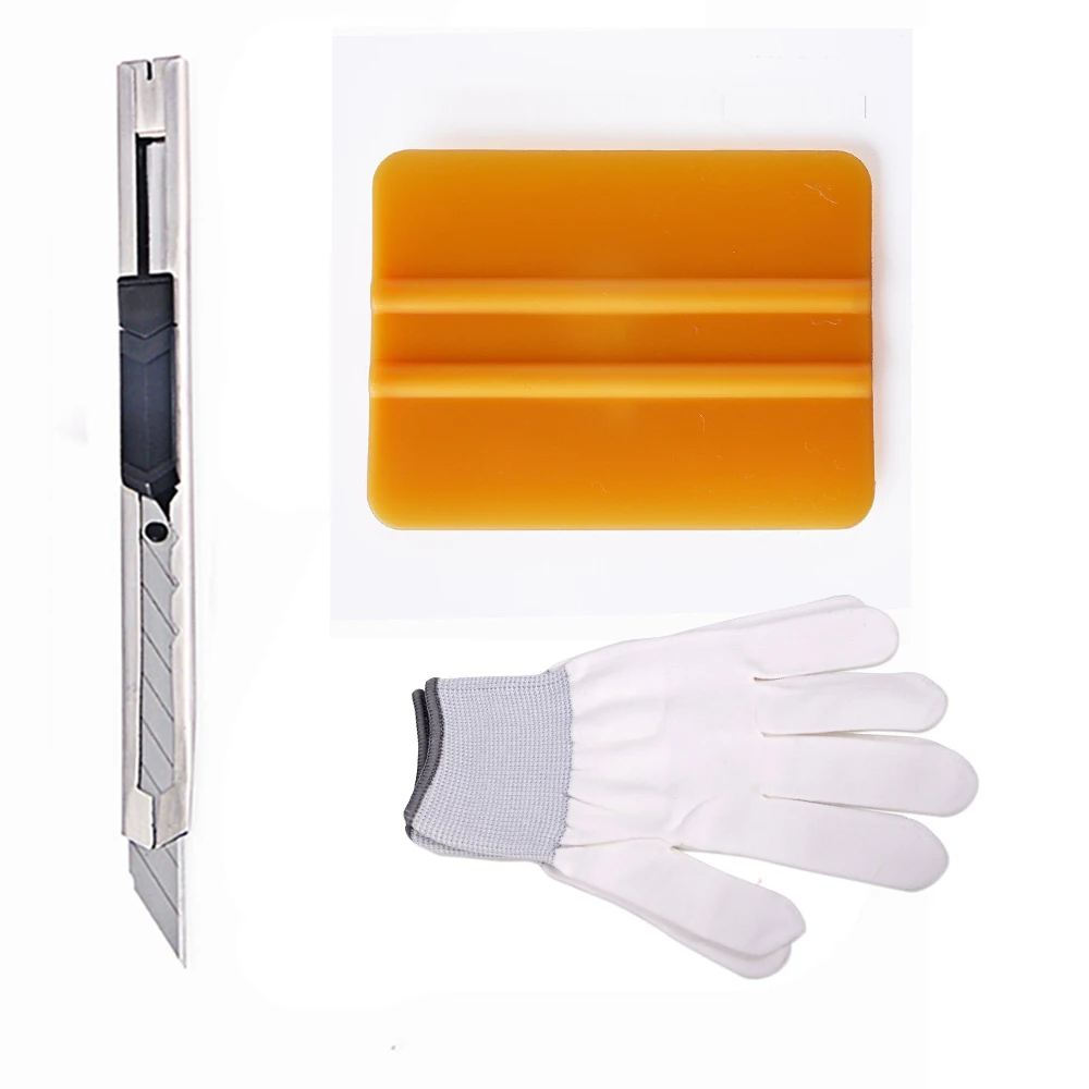 

EHDIS 3Pcs Auto Vinyl Car Wrap Tools Window Tint Film Installation Tool Kit Plastic Squeegee Utility Art Knife White Work Gloves