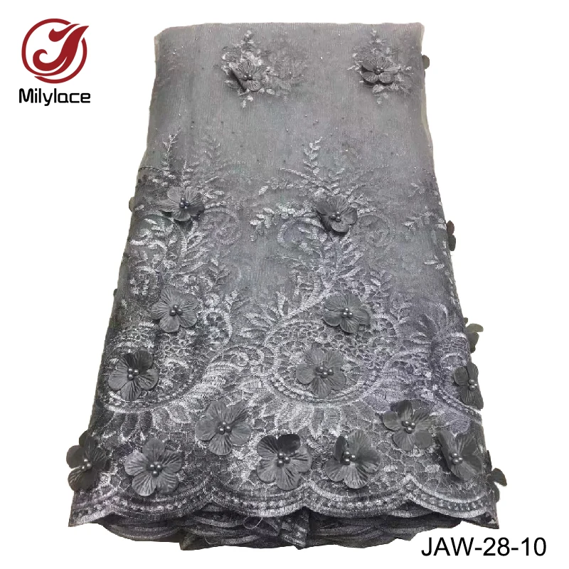 

Promotion African tulle lace fabric Nigeria Lace Fabric with beads and stones Wedding Laces Fabrics 5 Yards Per Lot JAW-28