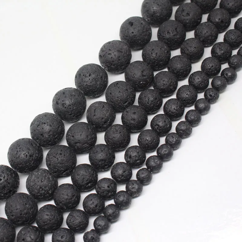 

Mini. order is $7!6-14mm Natural Black Volcanic Lava Stone smooth Round Spacer Loose Beads 15"